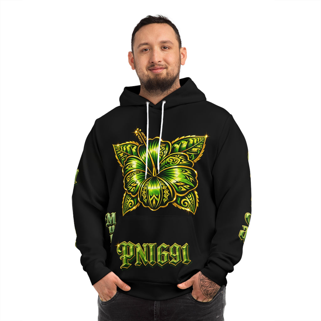 Floral Gothic Hoodie — Green Clover Crest Streetwear