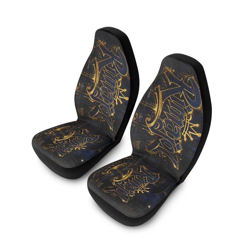 Kingdom 'King' Script Polyester Car Seat Covers — Black & Gold Urban Crown Design