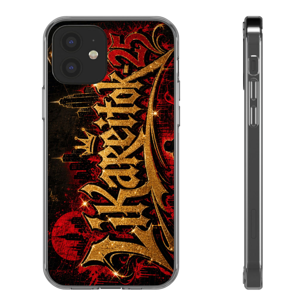 Clear Phone Case — Dark Red Gold 'Kareoke' Gothic Skyline Design