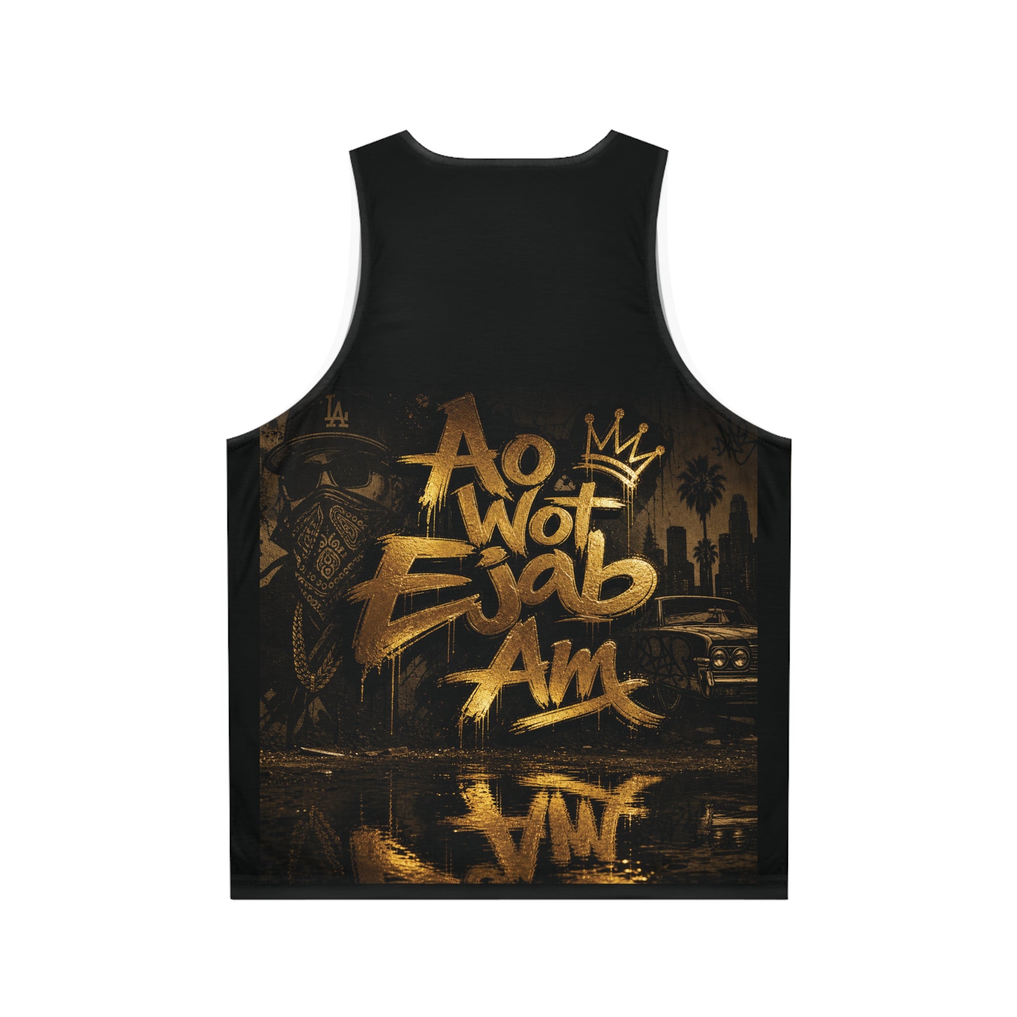 Gold Embrace Graphic Tank Top — Black Street Art AOP