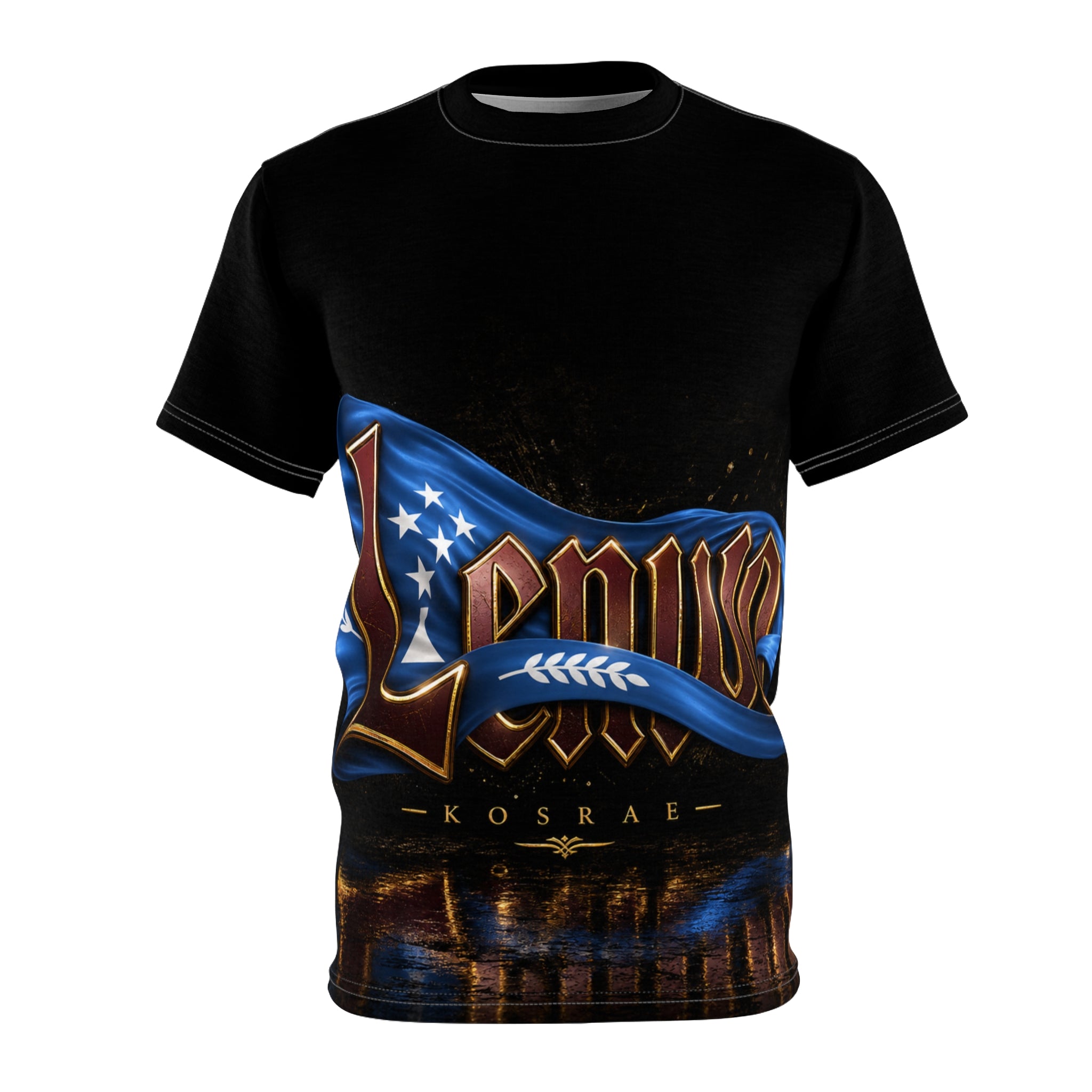 Kosrae Leviwc Graphic Tee — Island Flag Surf Script All-Over Print
