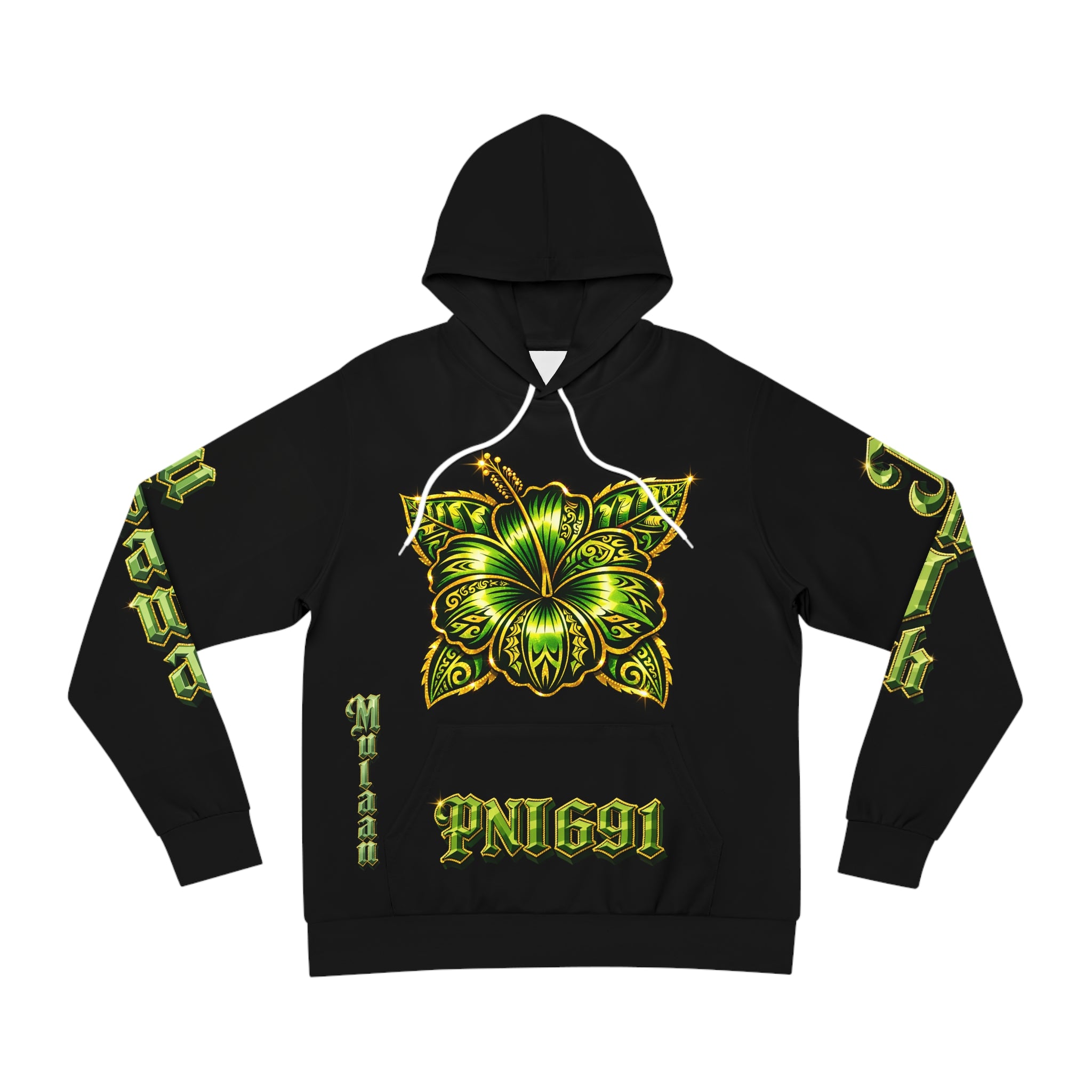 Floral Gothic Hoodie — Green Clover Crest Streetwear