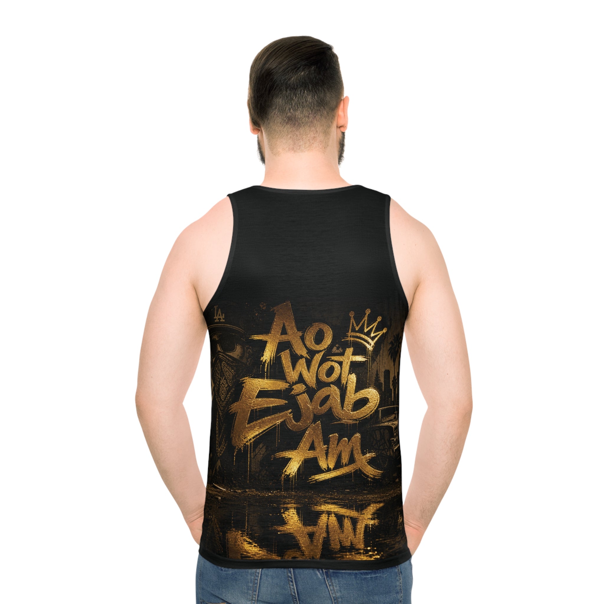 Gold Embrace Graphic Tank Top — Black Street Art AOP