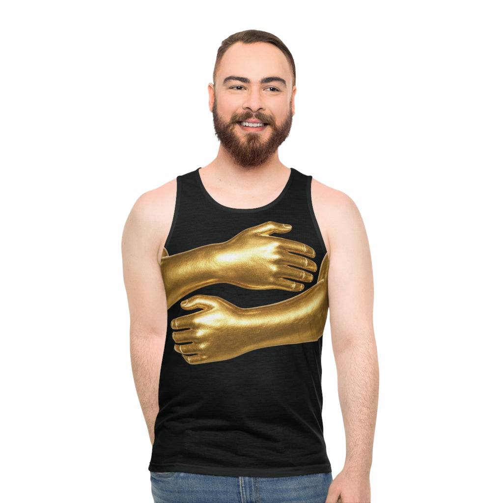 Gold Embrace Graphic Tank Top — Black Street Art AOP