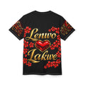 Black Graphic Cut & Sew Tee — Bold Metallic Sleeve Text