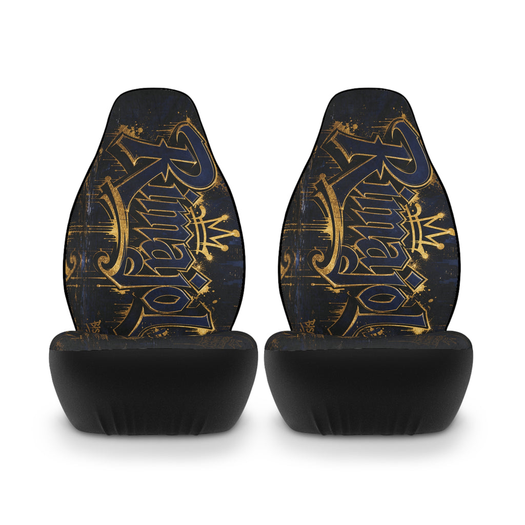 Kingdom 'King' Script Polyester Car Seat Covers — Black & Gold Urban Crown Design