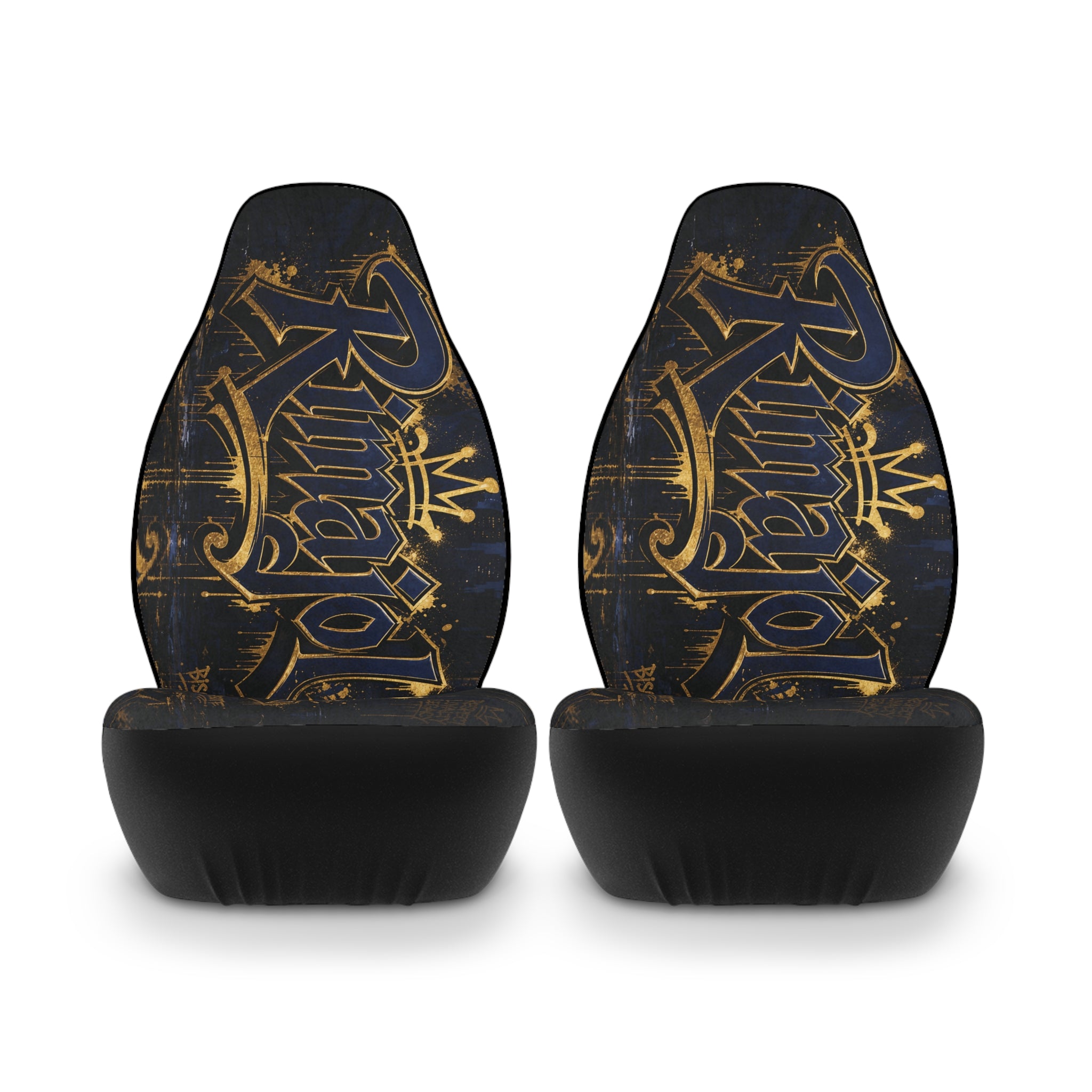 Kingdom 'King' Script Polyester Car Seat Covers — Black & Gold Urban Crown Design