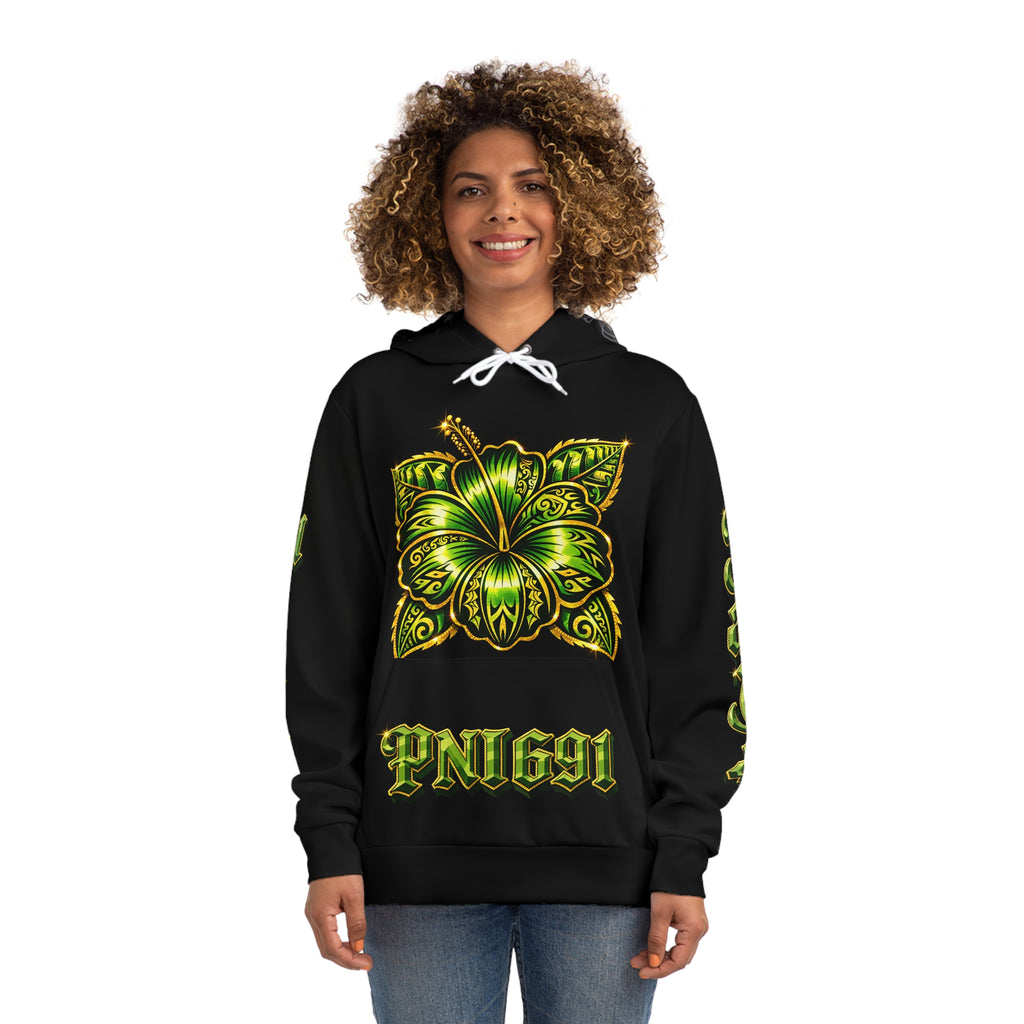 Floral Gothic Hoodie — Green Clover Crest Streetwear