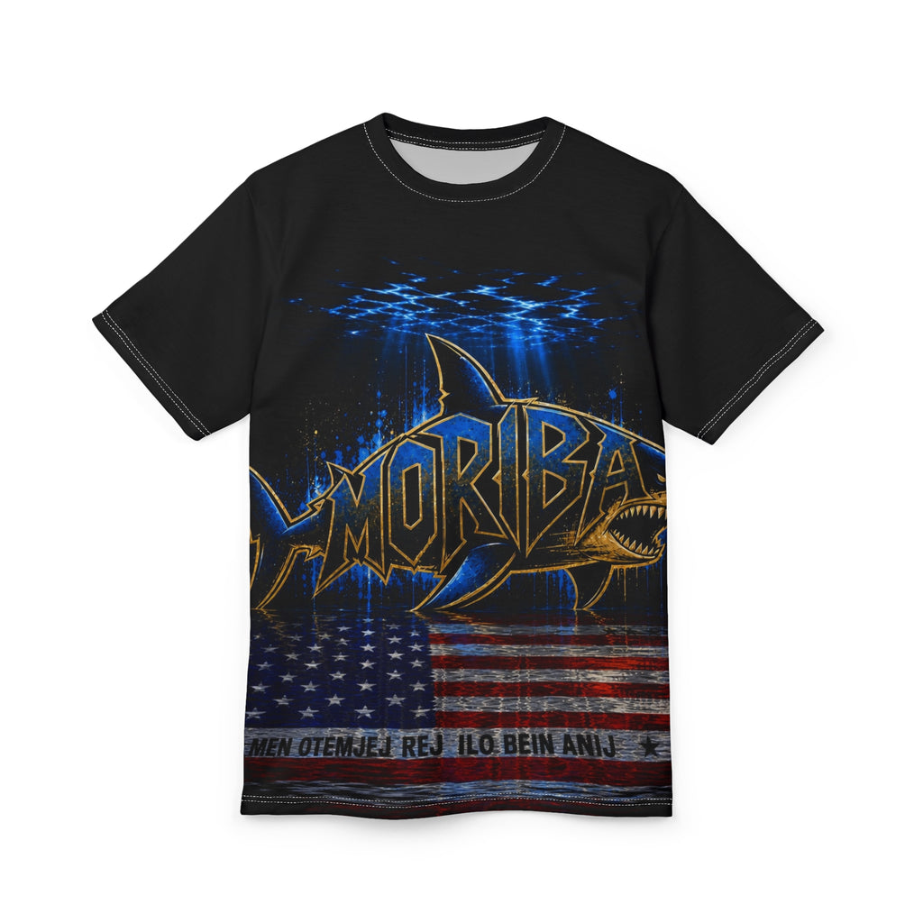 Moriba Shark Graphic Tee — American Flag All-Over Print