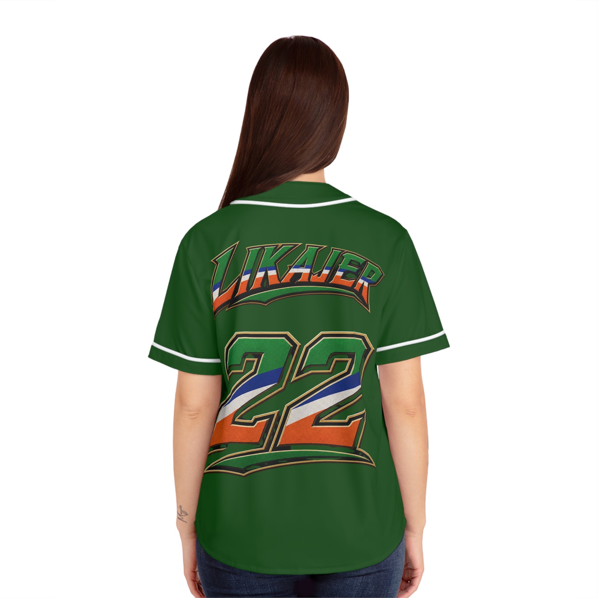 Green 'Kwalien' Women's Baseball Jersey – Retro Racing Graphic & Number 22