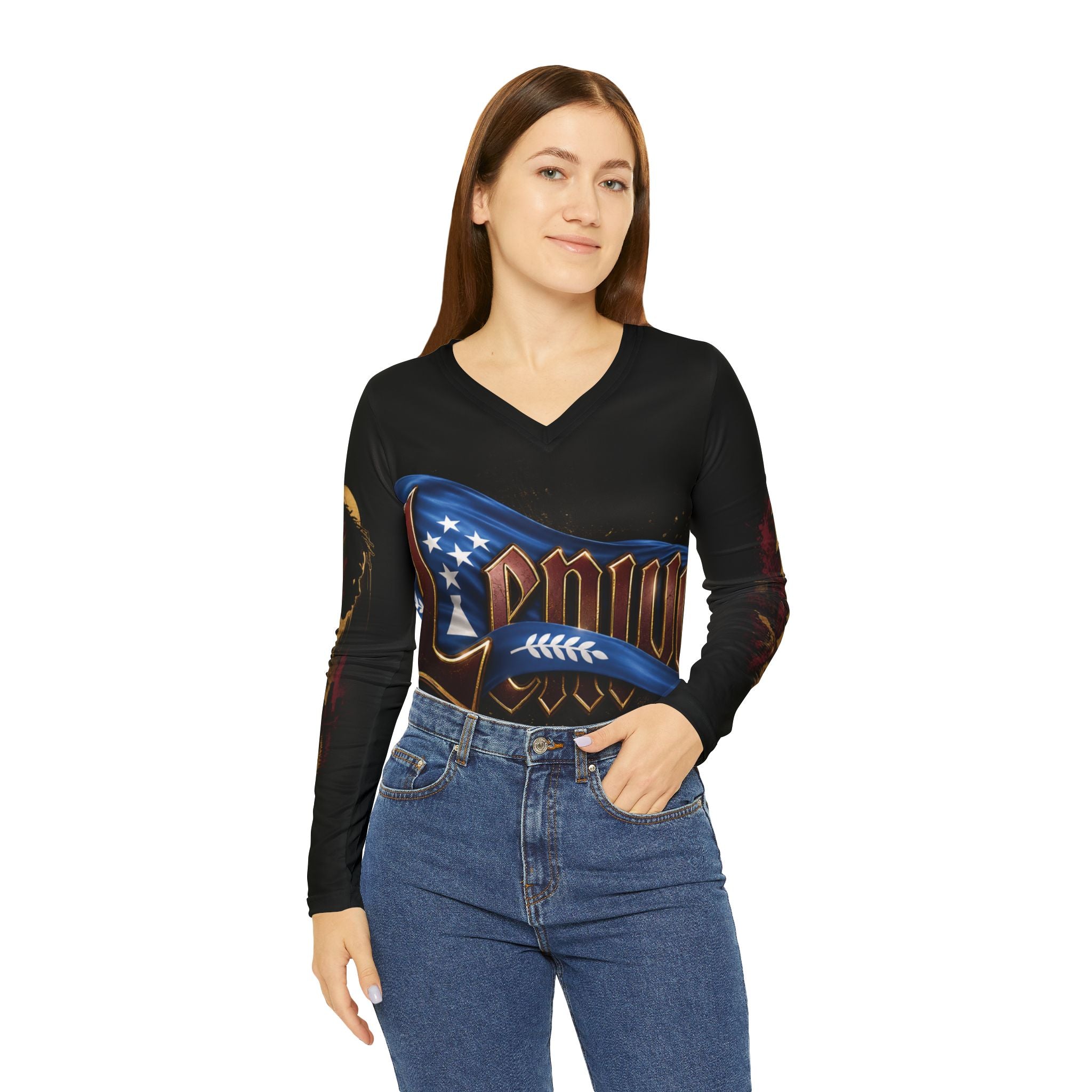 Patriotic 'Lemvig' Women's V-Neck Long Sleeve Shirt