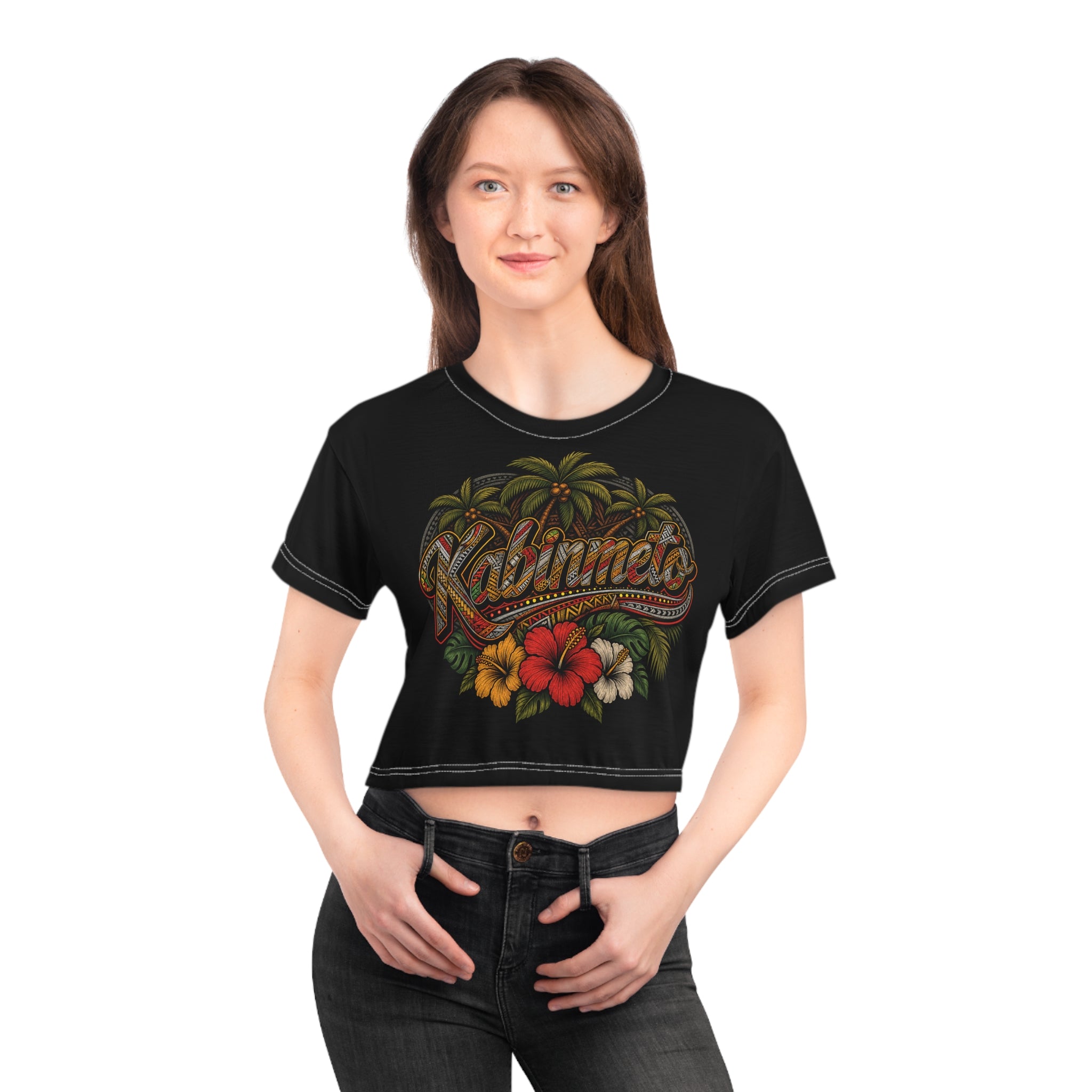 Kahuna Surf Tropical Crop Tee — Hawaiian Hibiscus Palm Beach Vibes