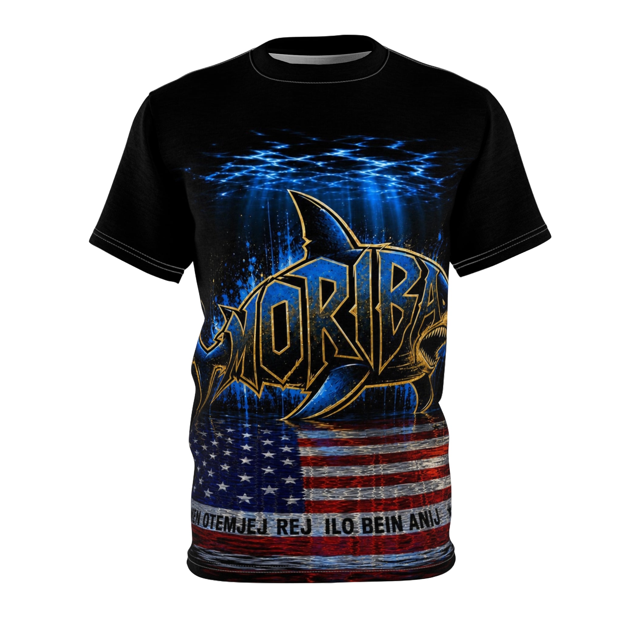 Moriba Shark Graphic Tee — American Flag All-Over Print