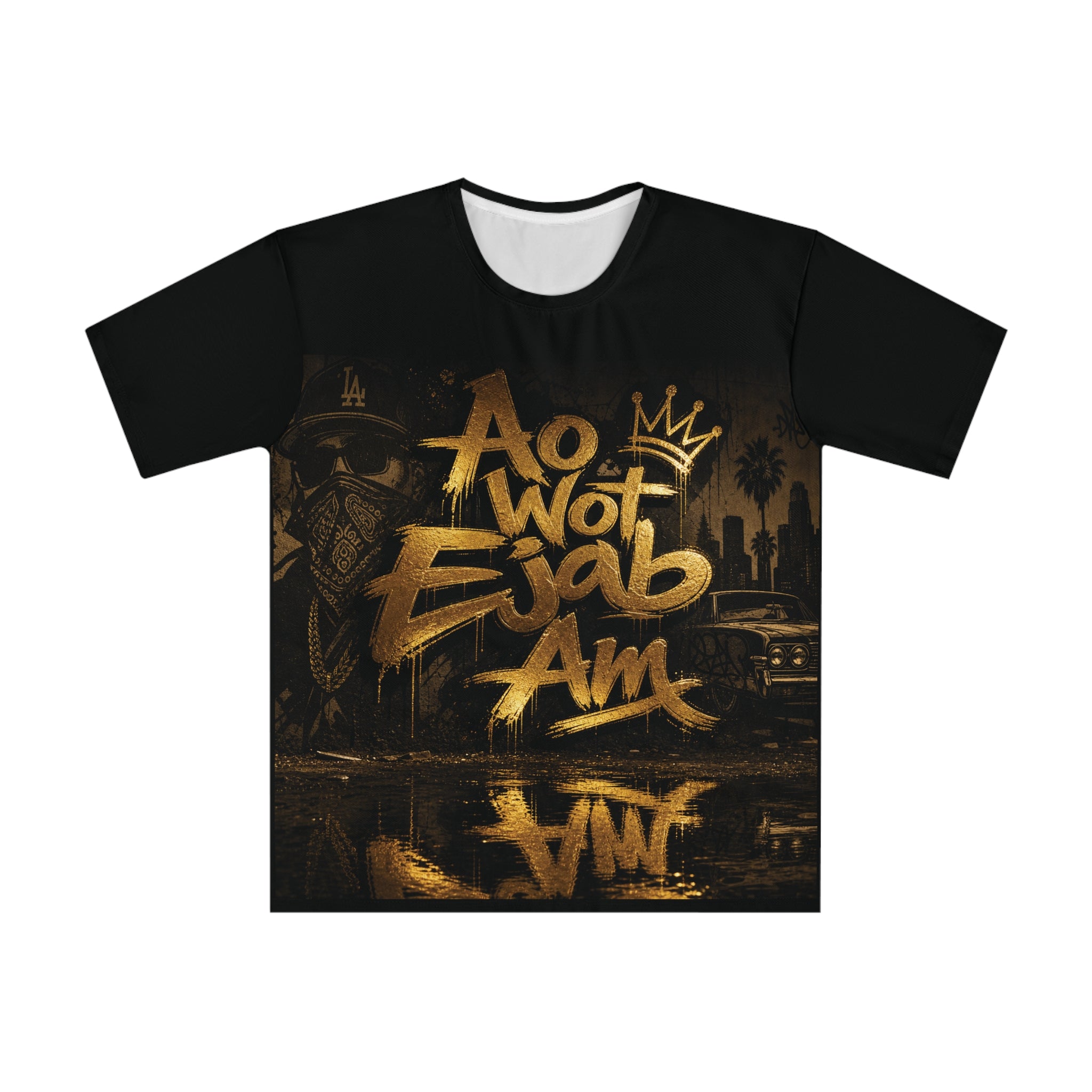 Graffiti Gold LA Skyline Tee — Urban Streetwear Men's Loose T-Shirt