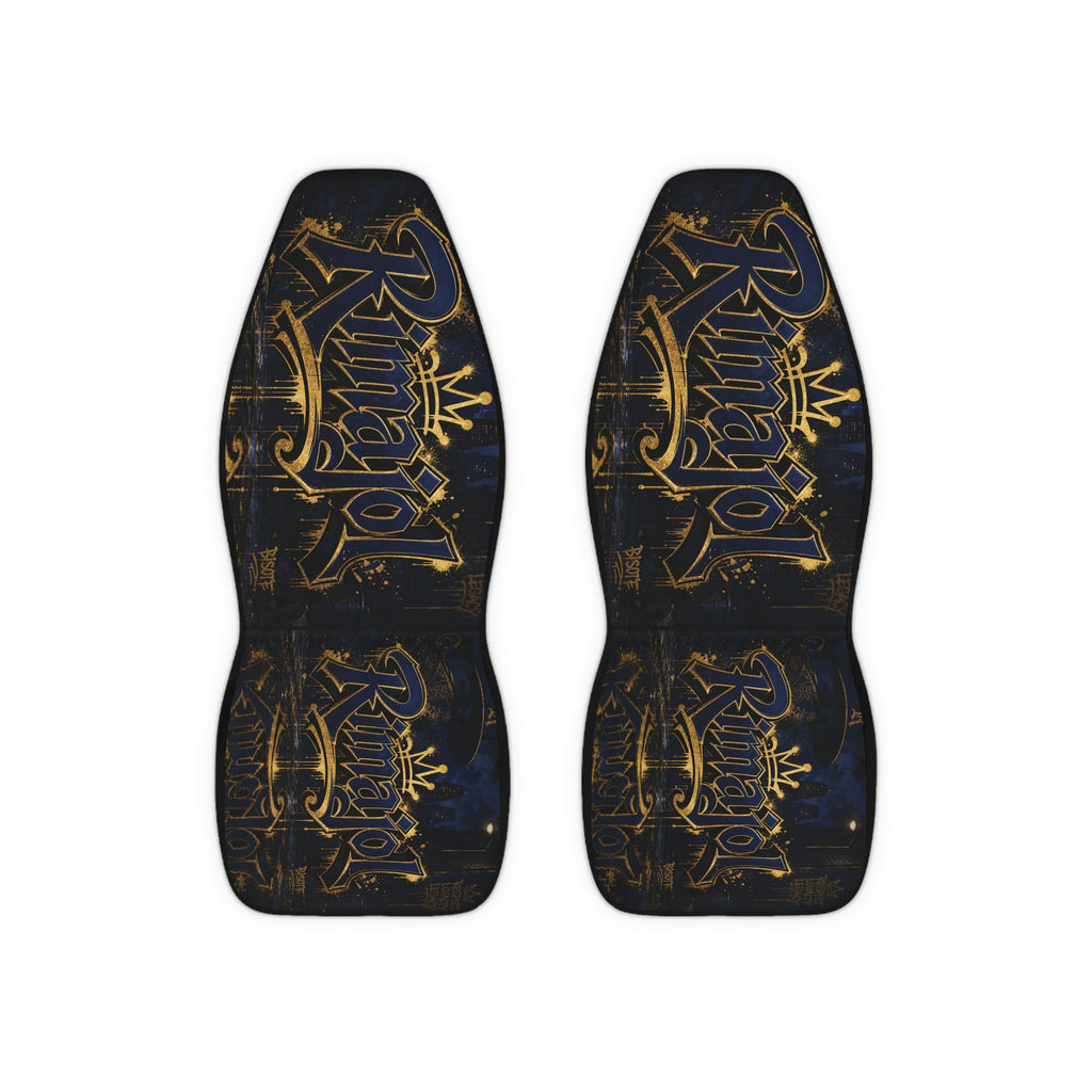 Kingdom 'King' Script Polyester Car Seat Covers — Black & Gold Urban Crown Design