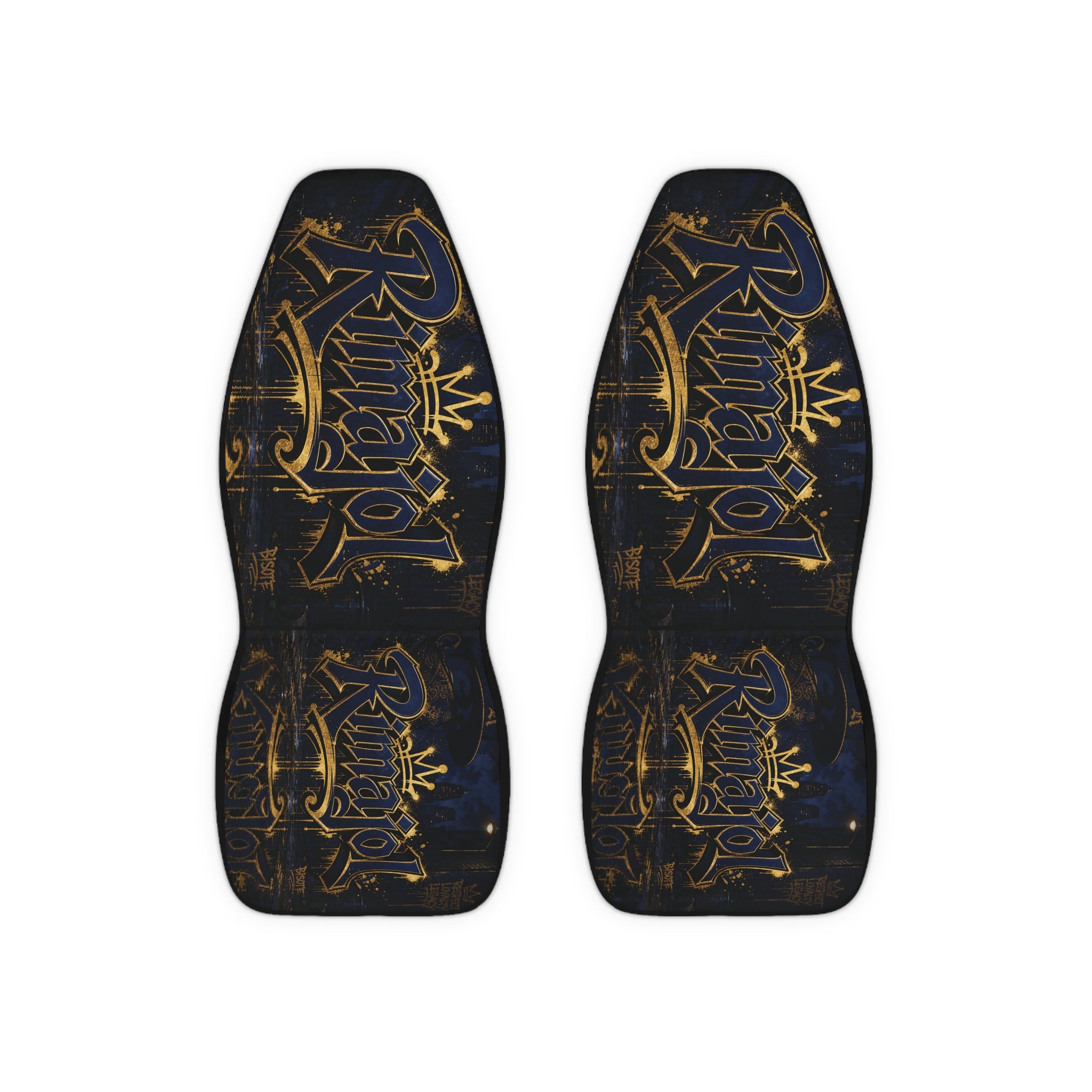 Kingdom 'King' Script Polyester Car Seat Covers — Black & Gold Urban Crown Design