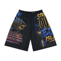 Patriotic Street-Style Men’s Sports Shorts — Blue & Gold Graphic AOP